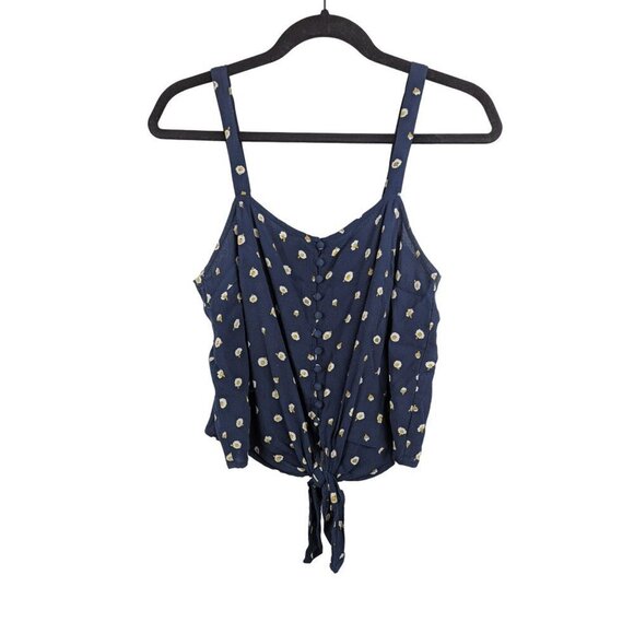 Madewell Womens Tank Top Size L Daisy Dots Button Front Tie Floral Blue - Picture 1 of 8